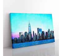 Freedom Tower & New York City Painting Modern Art Canvas Wall Art Print Ready to Hang, Framed Picture for Living Room Bedroom Home Office Décor, 60x40 cm (24x16 Inch)