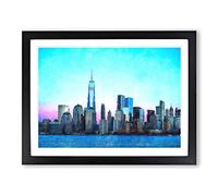 Freedom Tower & New York City Painting Modern Art Framed Print | A2 Black Framed Wall Art | Ready to Hang | Modern Cityscape Picture | Living Room Bedroom Lounge Office