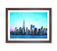 Freedom Tower & New York City Painting Modern Art Framed Print | A2 Walnut Framed Wall Art | Ready to Hang | Modern Cityscape Picture | Living Room Bedroom Lounge Office