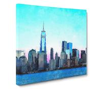 Freedom Tower & New York City Painting Modern Canvas Wall Art Print Ready to Hang, Framed Picture for Living Room Bedroom Home Office Décor, 14x14 Inch (35x35 cm)