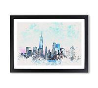 Freedom Tower & New York City Watercolour Framed Print | A2 Black Framed Wall Art | Ready to Hang | Modern Cityscape Picture | Living Room Bedroom Lounge Office