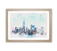Freedom Tower & New York City Watercolour Framed Print | A2 Oak Framed Wall Art | Ready to Hang | Modern Cityscape Picture | Living Room Bedroom Lounge Office