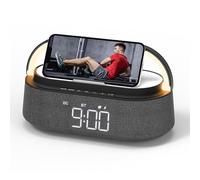 FREEFISH Bluetooth Speaker with Wireless Charger, FM Radio, Adjustable LED Night Light, 15W Wireless Charging for iPhone, 10W Dual Speakers, 2500 mAh Battery, Bluetooth 5.0