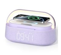 FREEFISH Bluetooth Speaker with Wireless Charger, FM Radio, Adjustable LED Night Light, 15W Wireless Charging for iPhone, 10W Dual Speakers, 2500 mAh Battery, Bluetooth 5.0