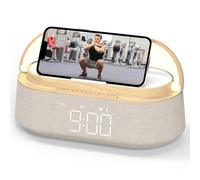 FREEFISH Bluetooth Speaker with Wireless Charger, FM Radio, Adjustable LED Night Light, 15W Wireless Charging for iPhone, 10W Dual Speakers, 2500 mAh Battery, Bluetooth 5.0