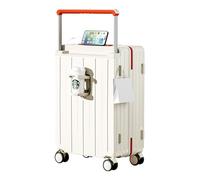 FREEFLY Hard Shell Suitcase Medium Cabin Suitcase Carry on Luggage Suitcase 4 Wheels Best Lightweight Suitcase with Cup Holder USB Charging Port,White Orange,20in