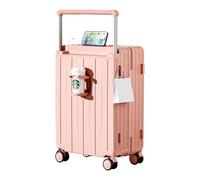 FREEFLY Hard Shell Suitcase Medium Cabin Suitcase Carry on Luggage Suitcase 4 Wheels Best Lightweight Suitcase with Cup Holder USB Charging Port,Pink,20in