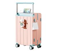 FREEFLY Hard Shell Suitcase Medium Cabin Suitcase Carry on Luggage Suitcase 4 Wheels Best Lightweight Suitcase with Cup Holder USB Charging Port,Pink Blue,22in