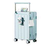 FREEFLY Hard Shell Suitcase Medium Cabin Suitcase Carry on Luggage Suitcase 4 Wheels Best Lightweight Suitcase with Cup Holder USB Charging Port,Blue,24in