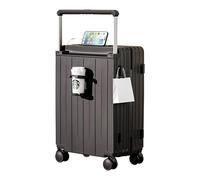 FREEFLY Hard Shell Suitcase Medium Cabin Suitcase Carry on Luggage Suitcase 4 Wheels Best Lightweight Suitcase with Cup Holder USB Charging Port,Black,20in