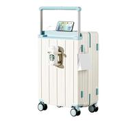 FREEFLY Hard Shell Suitcase Medium Cabin Suitcase Carry on Luggage Suitcase 4 Wheels Best Lightweight Suitcase with Cup Holder USB Charging Port,White Blue,24in