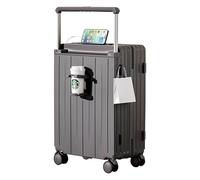 FREEFLY Hard Shell Suitcase Medium Cabin Suitcase Carry on Luggage Suitcase 4 Wheels Best Lightweight Suitcase with Cup Holder USB Charging Port,Grey,20in