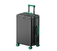 FREEFLY Hard Shell Suitcase Medium Suitcase 4 Spinner Wheels Cabin Suitcase Lightweight Carry On Luggage with Folding Cup Holder,Black Green,22in