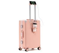 FREEFLY Hard Shell Suitcase Zipperless Suitcase Medium Cabin Suitcase Carry on Luggage Suitcase Best Lightweight Cabin Size Suitcase with Cup Holder USB Charging Port,Pink,24in