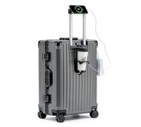 FREEFLY Hard Shell Suitcases Cabin Suitcase Medium Suitcase 4 Wheels Carry on Luggage Lightweight Suitcase with USB Charging Port Folding Cup Holder,Grey,20in