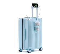 FREEFLY Hard Shell Suitcases Medium Cabin Suitcase Carry on Luggage Medium Suitcase 4 Wheels Lightweight Cabin Size Suitcase with Folding Cup Holder USB Charging Port,Blue,24in
