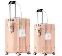 FREEFLY Hard Shell Suitcases Medium Cabin Suitcase Carry on Luggage Medium Suitcase 4 Wheels Lightweight Cabin Size Suitcase with Folding Cup Holder USB Charging Port,Pink,20in+24in