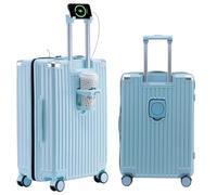FREEFLY Hard Shell Suitcases Medium Cabin Suitcase Carry on Luggage Medium Suitcase 4 Wheels Lightweight Cabin Size Suitcase with Folding Cup Holder USB Charging Port,Blue,20in+26in
