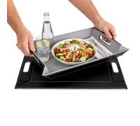 FREEFORM PLACEsMAT 2-in-1 Faux Leather Placemat & Serving Tray | Reversible Design, Folds Flat & Easy to Clean | Ottoman Food Tray, Perfect Housewarming Gift, 18” x 14” (Grey & Black, Single)