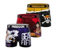 FREEGUN Men's One Piece Boxer Shorts, Luffy, Original and Authentic (Pack of 3), Purple/Black/White/Red/Orange, L