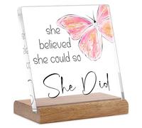 FreeJac Congratulations Gifts for Women - College Graduation Gifts for Her New Job Gifts - She Believed She Could so She Did Acrylic Plaque Sign Office Inspirational Promotion Gift for Coworker