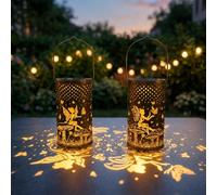 Freekite 2 Pack Solar Lanterns for Outdoor, IP65 Waterproof Fairy Butterfly Cutout Hanging Solar Lights with Shepherd's Hooks, Outdoor Lanterns Garden Ornaments for Garden Table Patio, Gifts for Women