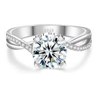 FreeKitee Moissanite Women's Engagement Ring, 2CT Color VVS1 925 Sterling Silver Rhodium Plated with Gift Box, Wedding Ring, Promise Gift, Size 4.5-9, 7.5, Sterling Silver, Moissanite