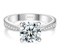 FreeKitee Moissanite Women's Engagement Ring, 2CT Color VVS1 925 Sterling Silver Rhodium Plated with Gift Box, Wedding Ring, Promise Gift, Size 4.5-9, Sterling Silver, Moissanite