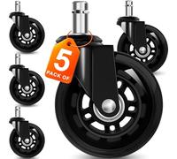 FreekyFit Office Chair Wheels for Hardwood Floors - 3" Replacement Rubber Wheels - Silent & Smooth Rolling - Heavy-Duty Casters - Set of 5 - Black