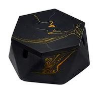 FREELOVE AIGUAN Concrete Cigarette Ashtray with Lid & Liner, Windproof Cement Ash Tray for Indoor or Outdoor Use, Patio, Office & Home (Black-Gold A)