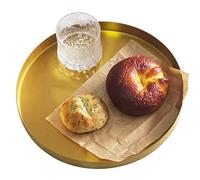 FREELOVE Gold Round Decorative Tray, Small Metal Serving Tray for Coffee Table Candle Perfume Jewelry Countertop Kitchen Cake Stand Lazy Susan Organizer Accessory, Brass Gold, L 12 x W 12 x H 1.1 inch