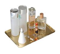 FREELOVE Metal Serving Tray, Decorative Platters and Trays for Perfume Jewelry Comestics Food Candle Towel, Bath Vanity Counter Bathroom Kitchen Coffee Table (Gold, Rectangle 12''X7.9'')