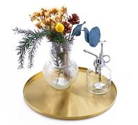 FREELOVE Round Serving Tray, Perfume Organizer Candle Organization Centerpieces for Dinning Preppy Room Decor Coffee Table Desk Vanity Countertop Bathroom Storage Accessories, Light Gold, 12 inch
