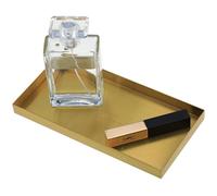 Freelove Sanding Gold Metal Vanity Tray Lettering, Perfume Organizer Jewelry Holder Makeup Dish Catchall Candle Plate Decorative for Dresser Counter Bathroom Desk Home Preppy Room Decor, 4''X8''