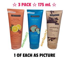 Freeman Clearing Anti-Stress Exfoliating Peel-Off Clay Mask + Scrub Set of 3