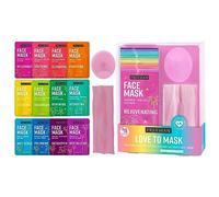 Freeman Facial Love To Mask Variety Pack: Oil Absorbing Clay, Detoxifying Charcoal, Clearing Peel Off, Hydrating Gel Cream, Exfoliating Scrub (14 Piece Kit with Bonus Buffer and Headband)