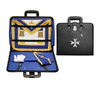 Freemason / Regalia Apron & Chain Collar Case - The Knight of Cross Order of Malta Regalia Bag | Soft Handle, Lock, Inner Pockets | Imitation Leather Travel Case / Storage Holder | Machine Embroidery