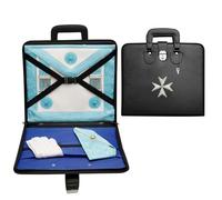 Freemason / Regalia Apron & Chain Collar Case - The Knight of Cross Order of Malta Regalia Bag | Soft Handle, Lock, Inner Pockets | Imitation Leather Travel Case / Storage Holder | Hand Embroidery