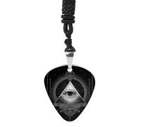 Freemasonry Illuminati One Eye Womens Guitar Pick Necklace for Men Pendant with Chain Music Accessory