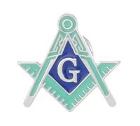 Freemasons Blue & Green Enamel Pin Badge | Square and Compass Masonic Symbol | Silver-Tone Lapel Brooch for Collectors (2.3 x 2.3 cm)