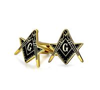 Freemasons Compass Symbol Masonic Cufflinks For Men Black Enamel Two Tone Silver Tone Stainless Steel Hinge Bullet Back