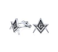 Freemasons Compass Symbol Masonic Cufflinks For Men Two Tone Silver Tone Black Enamel Stainless Steel Hinge Bullet Back