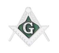 Freemasons Enamel Pin Badge | Green Square & Compass Masonic Symbol | Silver-Tone Lapel Pin (2.3 x 2.3 cm)