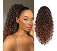 FREEMEIGE 20" Long Wavy Ponytail Extension for Black Women Synthetic Clip on Ponytail Extensions 1B/30