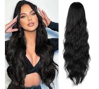 FREEMEIGE Drawstring Ponytail Extension Long Body Wavy Black Ponytail Extension for Women Synthetic Hair Ponytail Extension Clip in 26 Inch Ponytail Hairpiece for Daily Use (26Inch Natural Black)