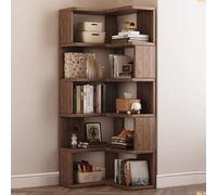 Freending 5/6/7 Tier Corner Boohelf, Open Wood Display Shelf, Black Walnut Corner Bookcase for Living Rooms, Bedrooms, and Offices (60x60x159.7cm)