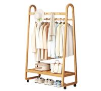 Freending Adjustable Bamboo Clothes Rack on Wheels - Space-Saving Garment with Hooks for Bedroom & Hallway Storage Solutions