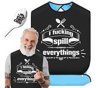 FreeNFond Funny Adult Bibs for Men Women Elderly Eating Clothing Protectors with Crumb Catcher and Coffee Spoon Gag Gifts (Spill)