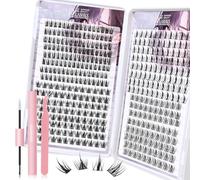 FREEORR 500Pcs Lash Clusters Kit，Four Types of Eyelash mix，11-13mm C Curl Reusable Spiky Eyelash Clusters，Wispy Fluffy Individual Lashes Cluster Kit with Lash Bond and Seal, Tweezers for DIY-03