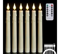 FREEPOWER 6PCS Rechargeable LED Flameless Taper Candles with Remote Timer,Battery Operated Flickering Realistic Window Candles with 3D Wick for Home Wedding Christmas Decor,0.78 X 8.26 Inch(Ivory)